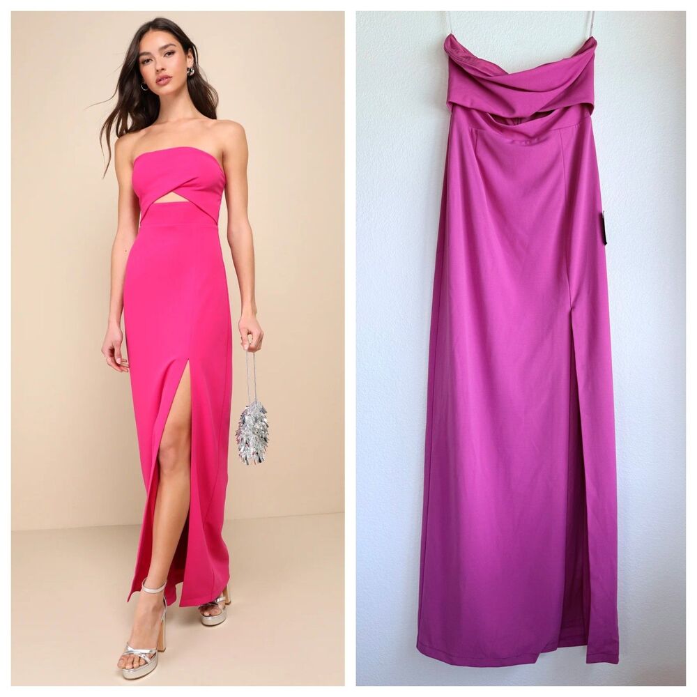 NWT Lulus Extravagant Persona Fuchsia Strapless Cutout Column Maxi Dress Size M